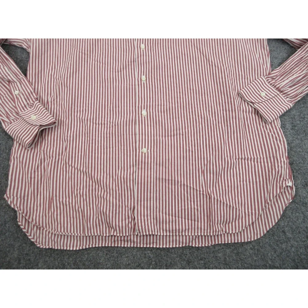 Ermenegildo Zegna Dress Shirt Mens 18 46 Red Stripe Regular Fit Cotton LS